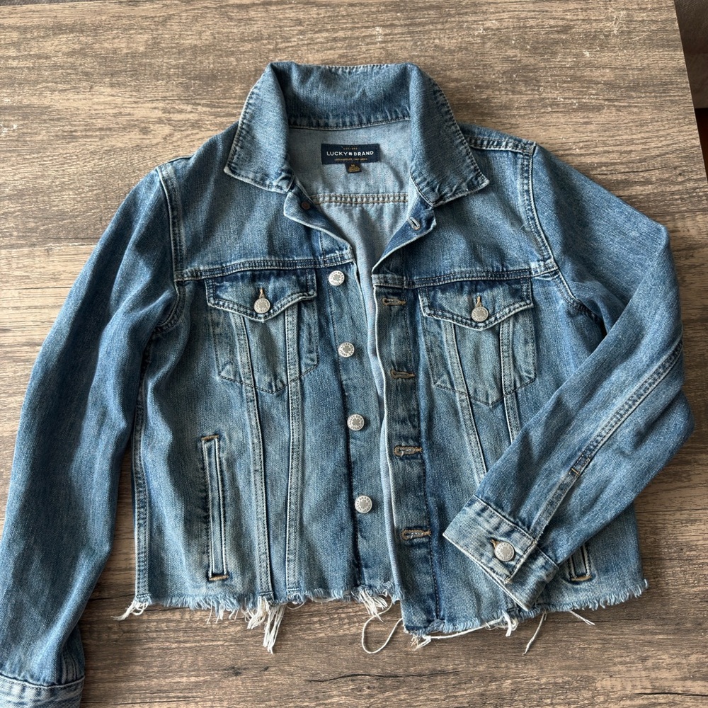 Denim Jacket with Frayed Hem